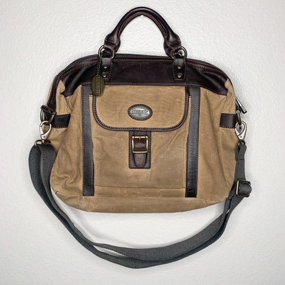 Fossil Other - Fossil Leather Canvas Tan Laptop Work Duffel Bag